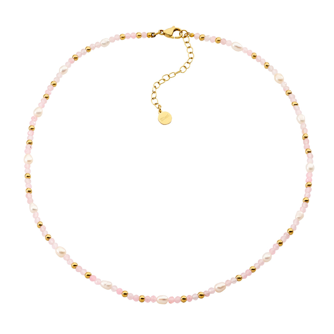Ellani YG Plated Rose Quartz & FWP Necklace