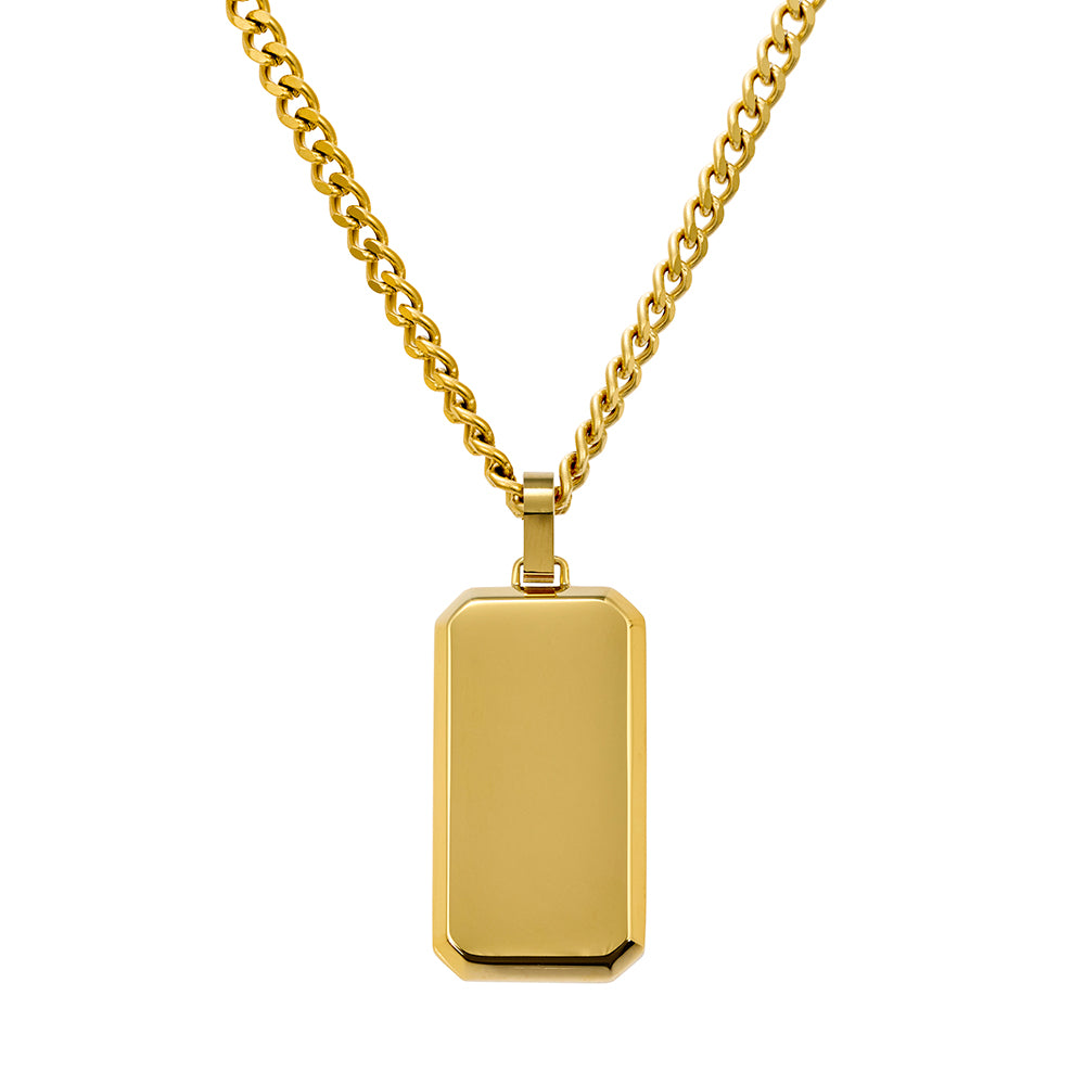 Blaze Mens Stainless Steel Gold Plated Dog Tag Necklace