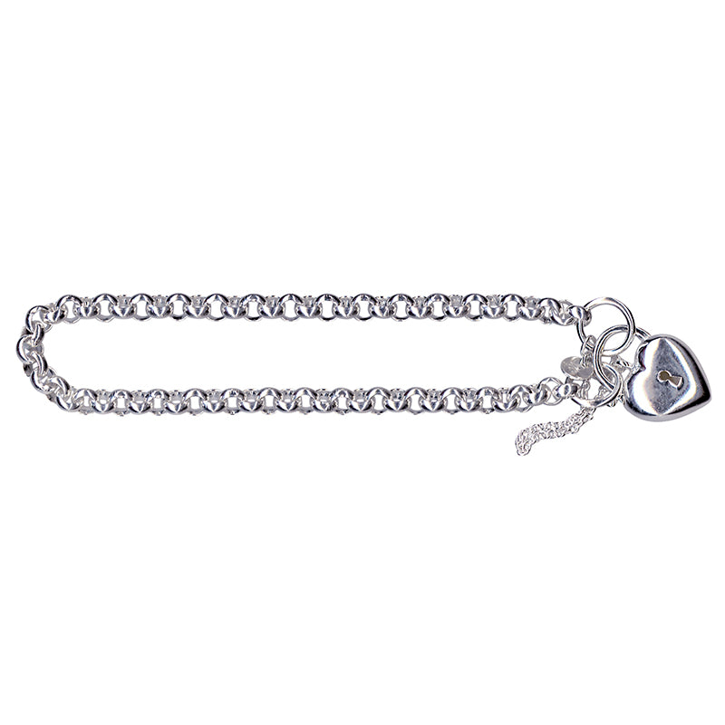 Silver Belcher Bracelet With Heart Padlock