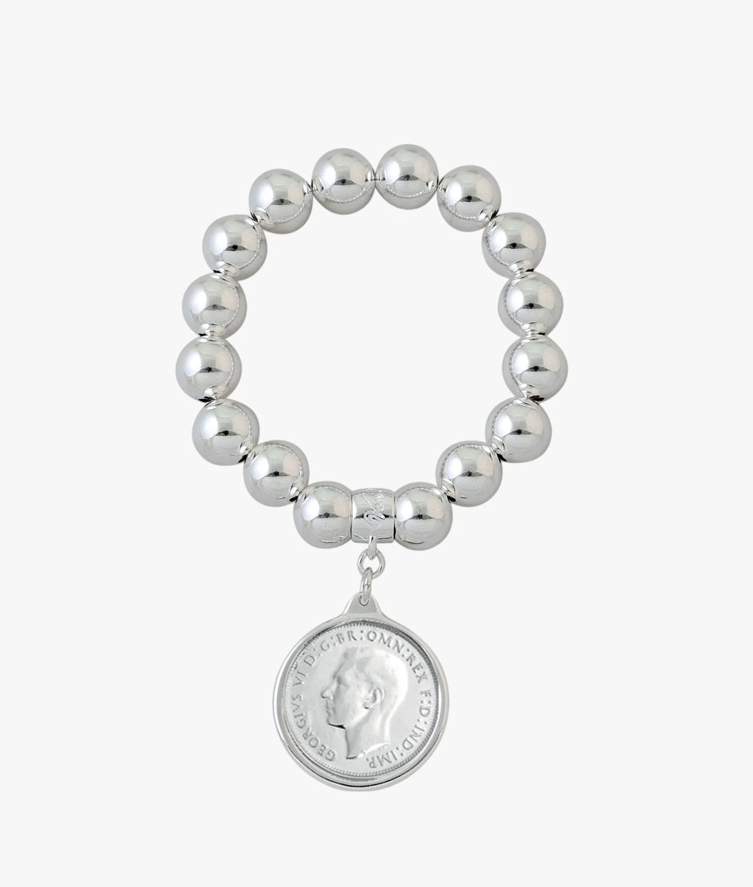 Von Treskow Silver Stretch Ball Bracelet With Australian Florin
