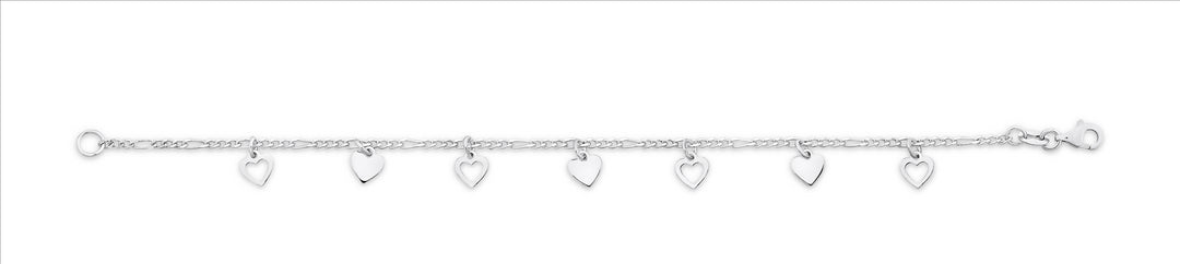 Sterling Silver Figaro Link & Heart Bracelet 19cm