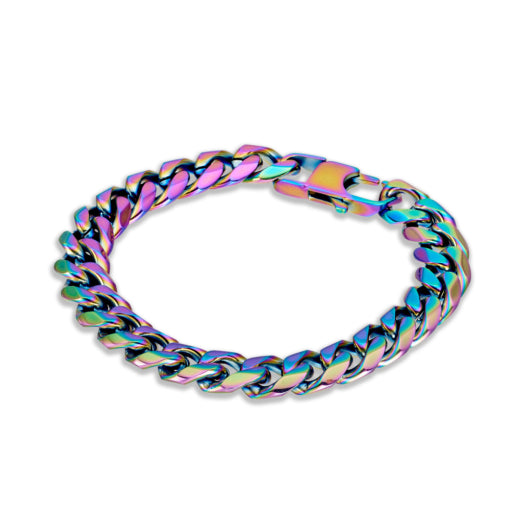 Blaze Stainless Steel Men’S Shiny Rainbow Finish Curb Link Bracelet