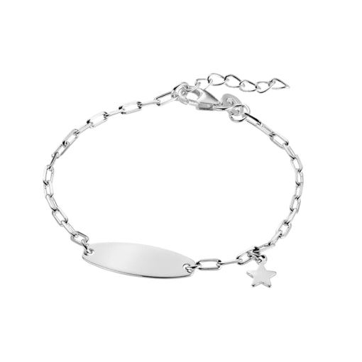Silver Baby/Childrens Bracelet With ID Plate & Star Dangle