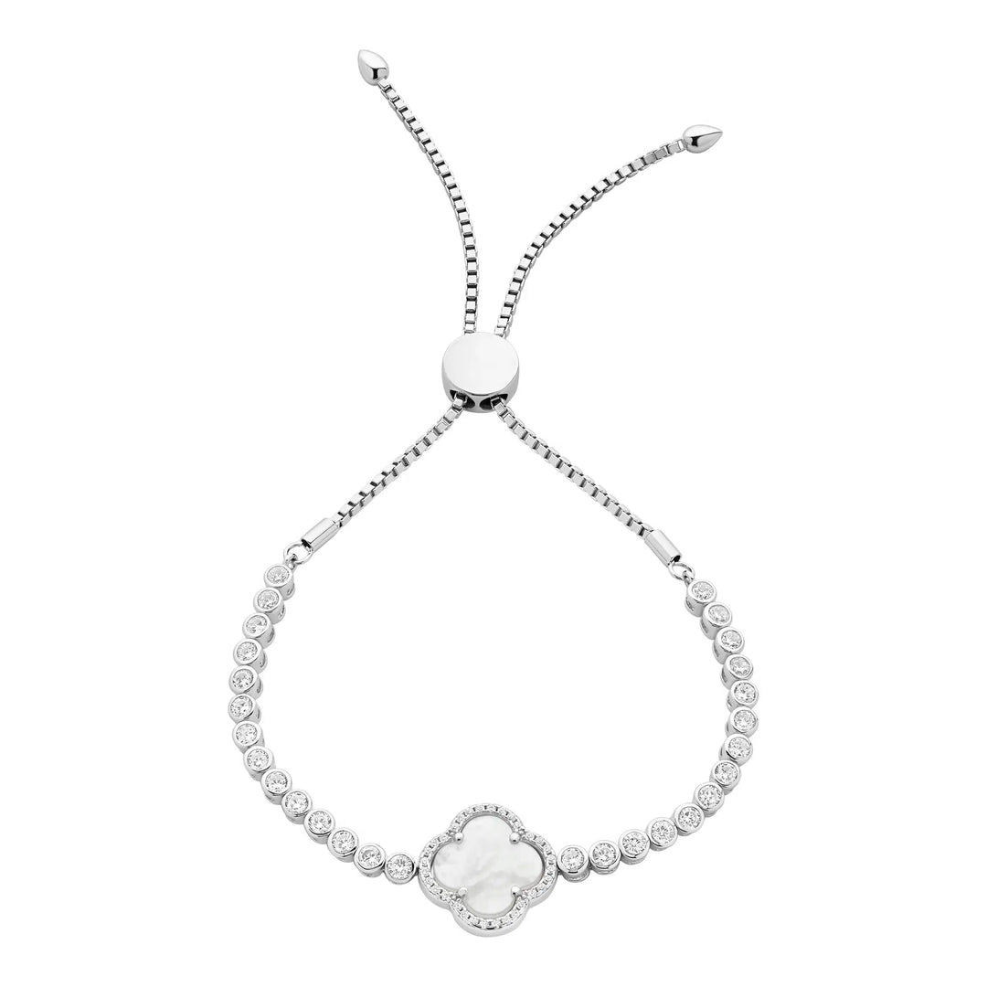 Sterling Silver Mother Of Pearl & CZ Bracelet Slider Bracelet