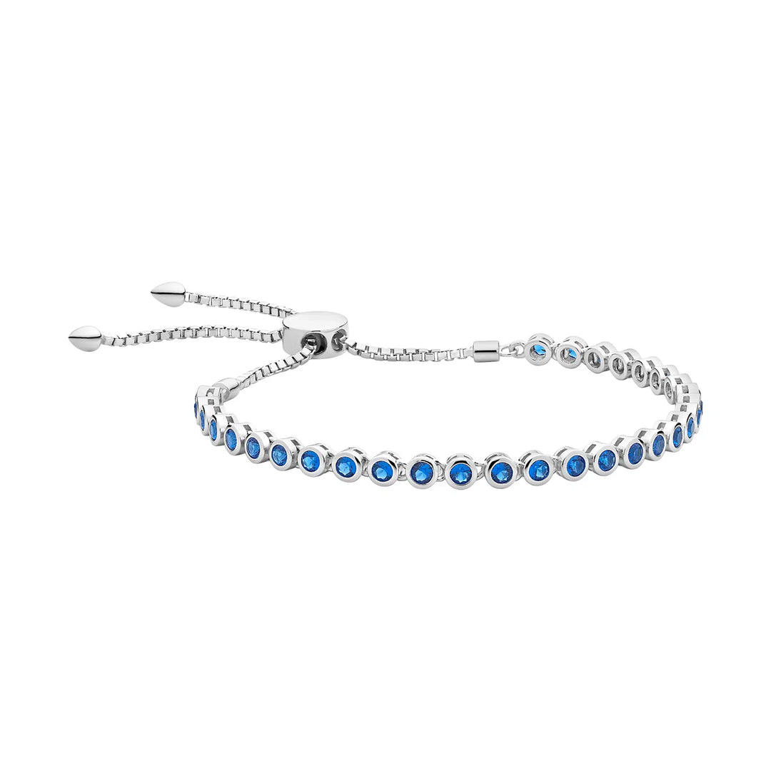 Silver Round Created Blue Nano Slider Bracelet