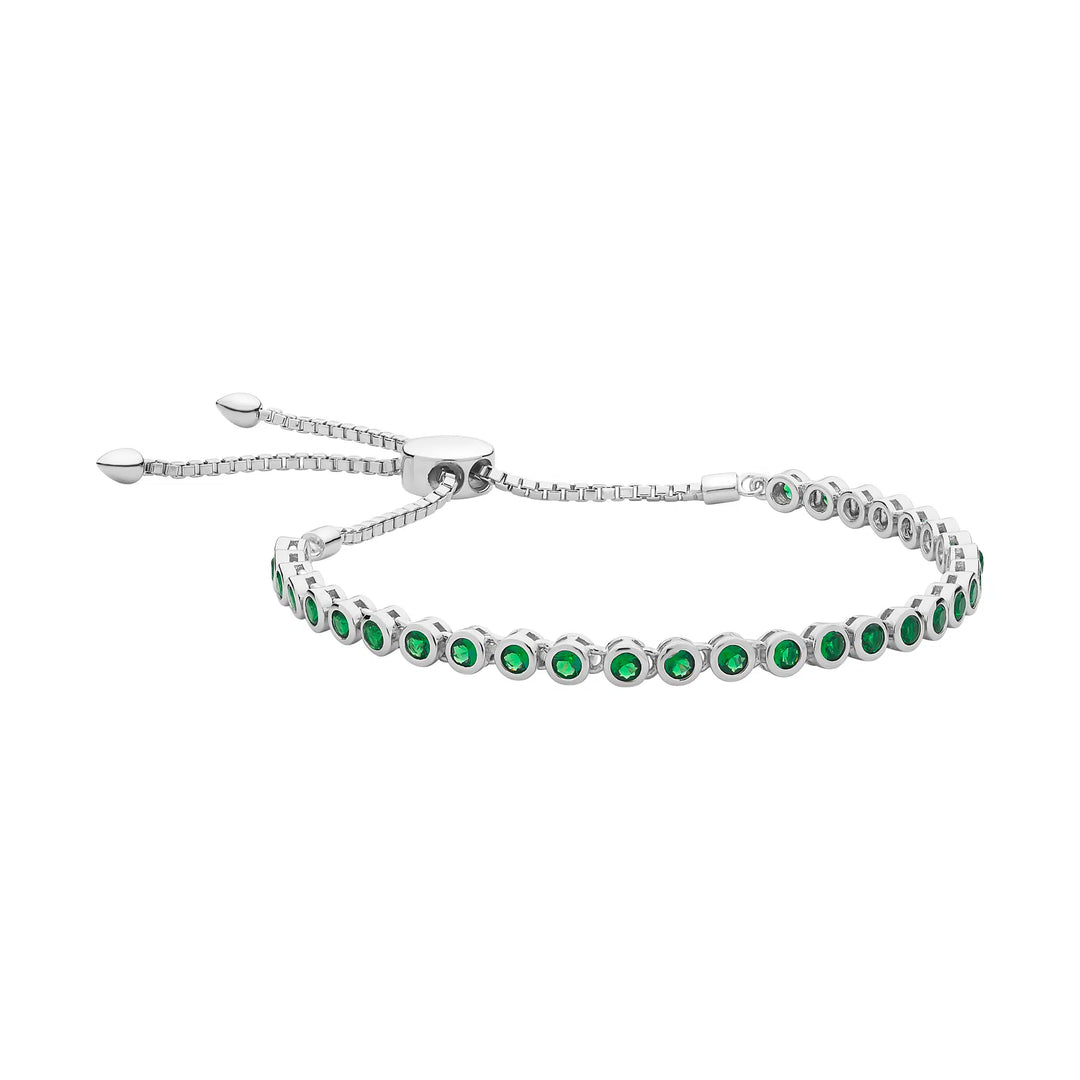 Silver Round Created Green Nano Slider Bracelet