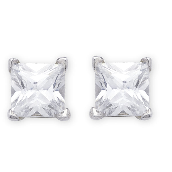 Silver Square CZ Studs
