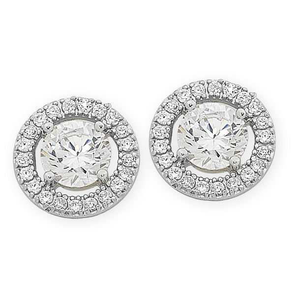Silver CZ Halo Studs