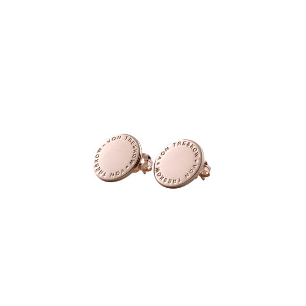 Von Treskow Rose Gold Plated Circular Text Plate Studs
