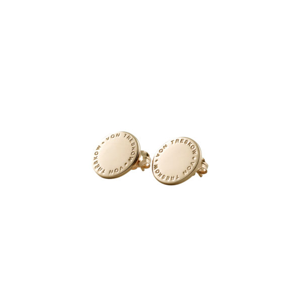 Von Treskow Yellow Gold Plated Circular Text Plate Studs