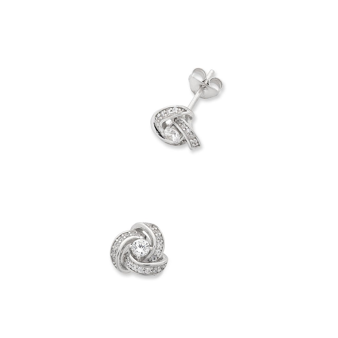 Silver CZ Flower Knot Studs