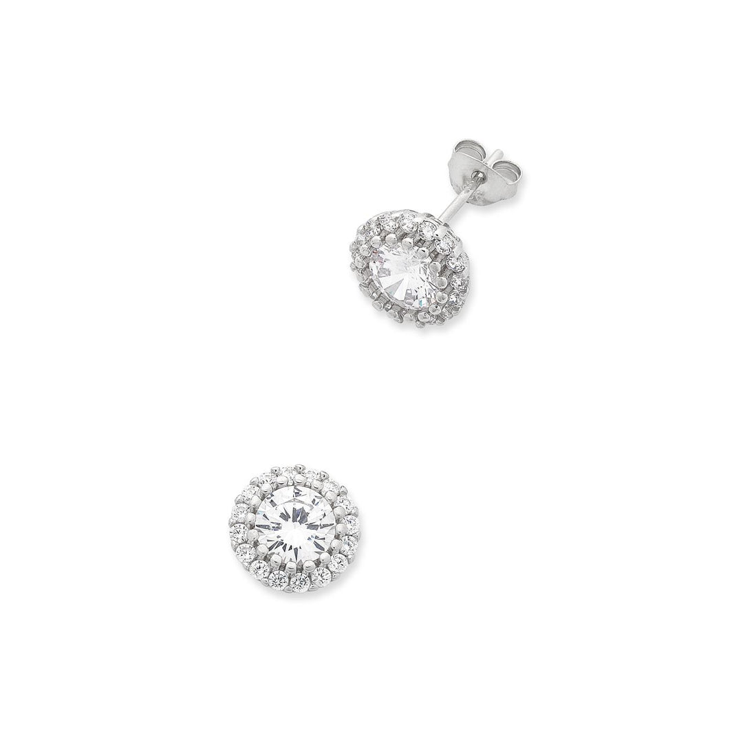 Silver Round CZ Halo Studs