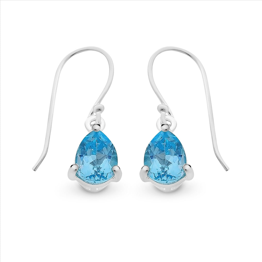 Silver Teardrop Blue Topaz Shephook Earrings