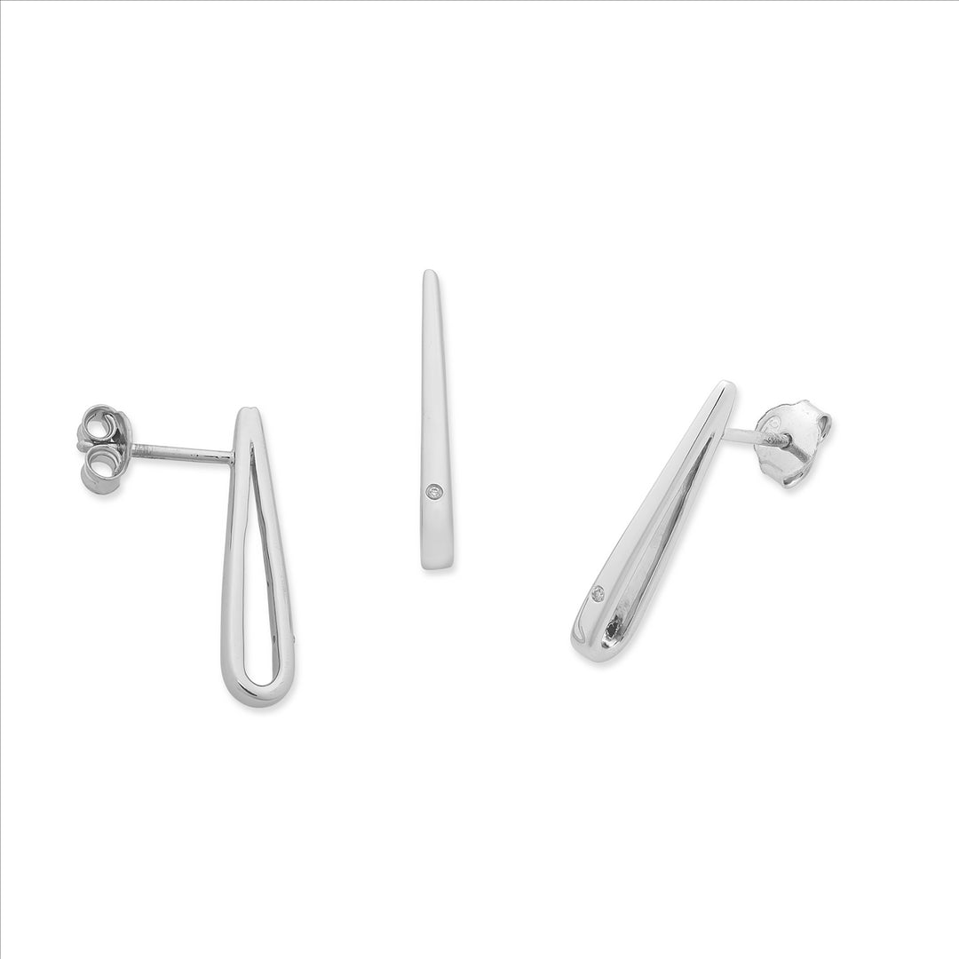 Sterling Silver Diamond Set Drop Bar Studs