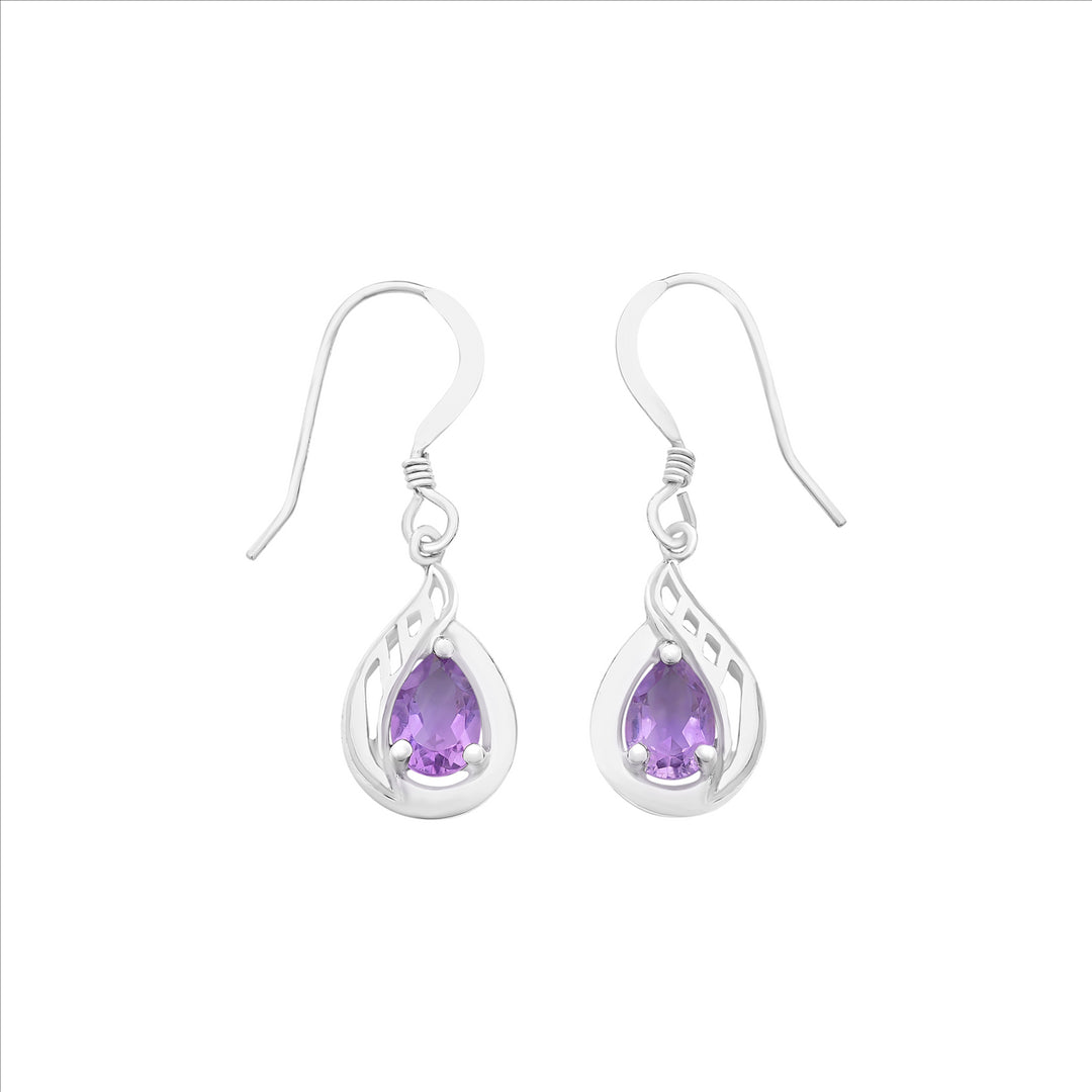 Sterling Silver Teardrop Amethyst Shepherd Earrings