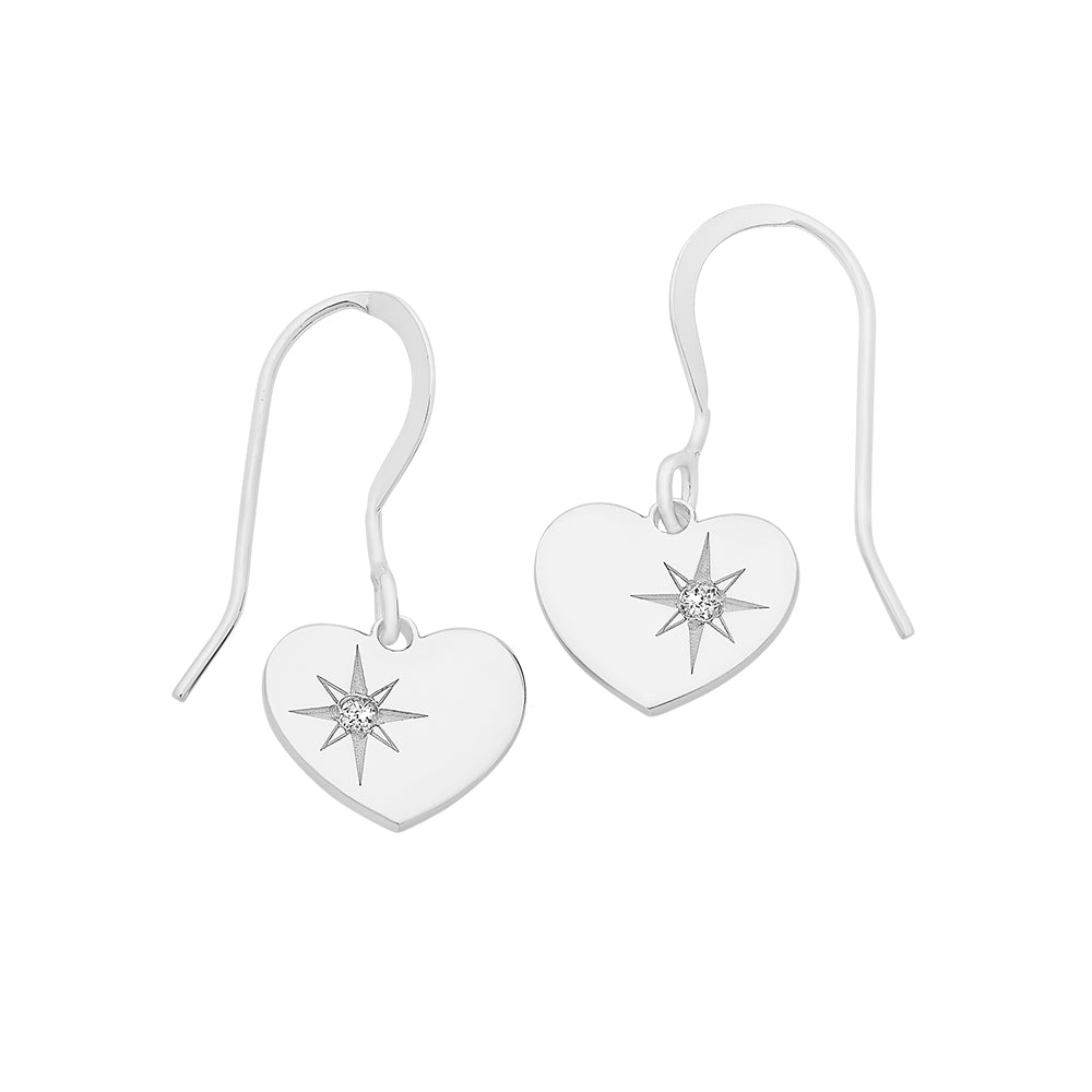 Sterling Silver Diamond Set Flat Heart Earrings