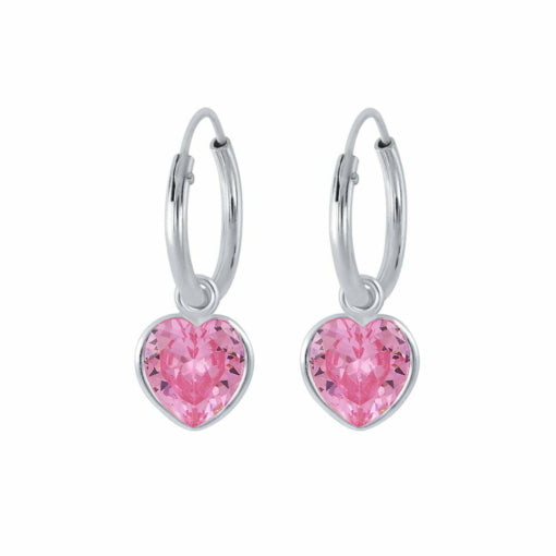 Tiny Treasures Sterling Silver Children's Pink CZ Heart Drop Earring