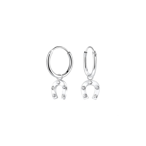 Tiny Treasures sterling silver hoop earrings with preciosa crystal horseshoe charm