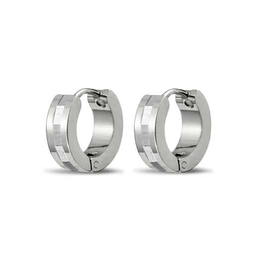 Blaze Men’S Stainless Steel Huggie Earrings With High Shine Contrast Stripe