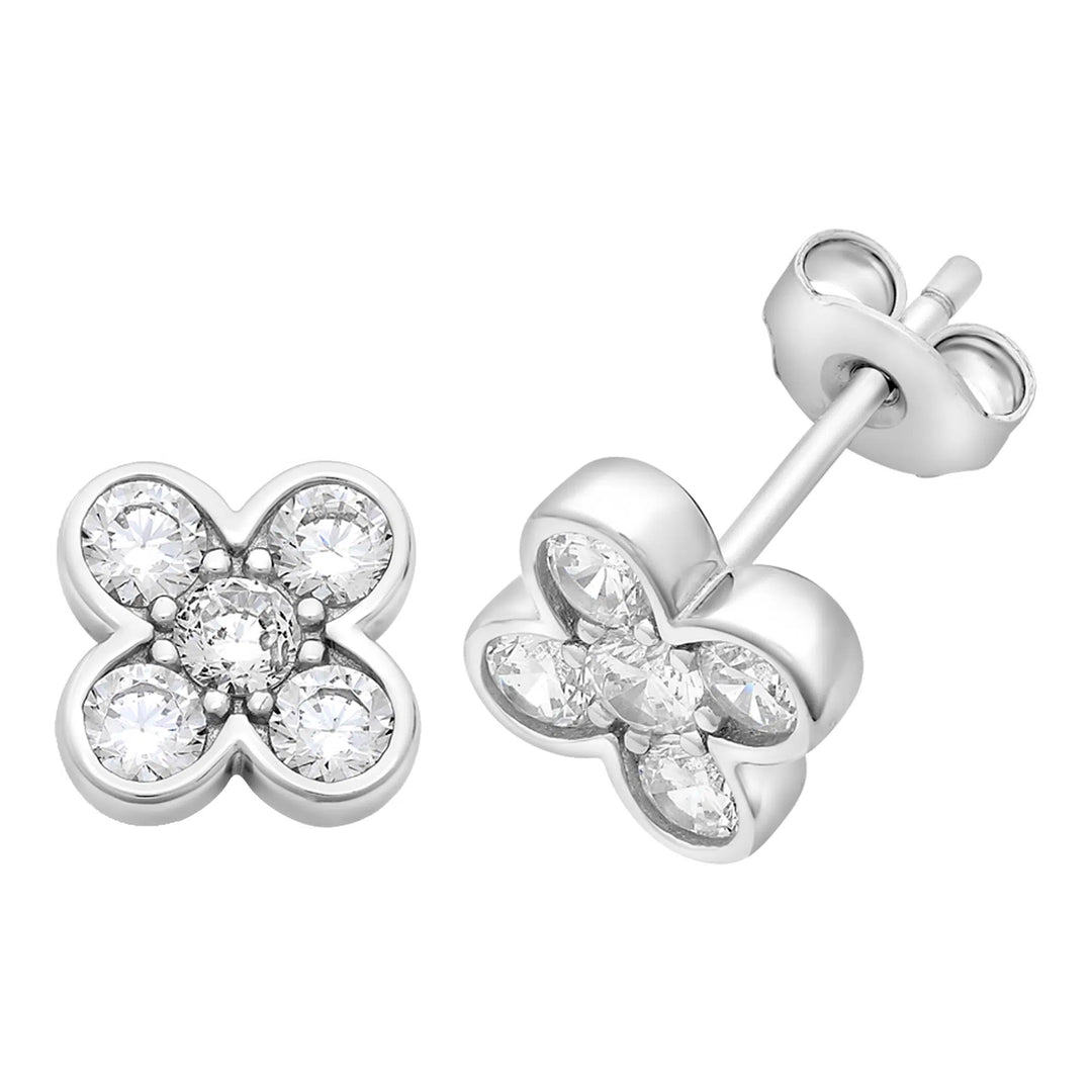 Silver CZ Clover Studs
