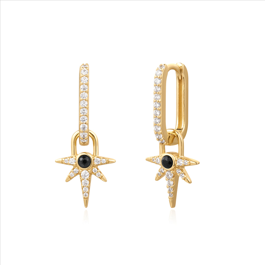 Ania Haie Yg Plated Cz & Black Onyx Dangle Huggies
