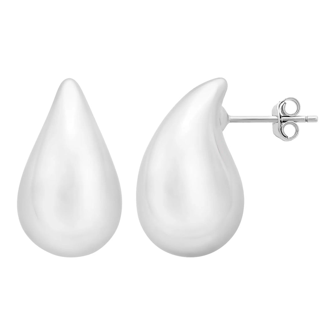 Silver Large Teardrop Studs