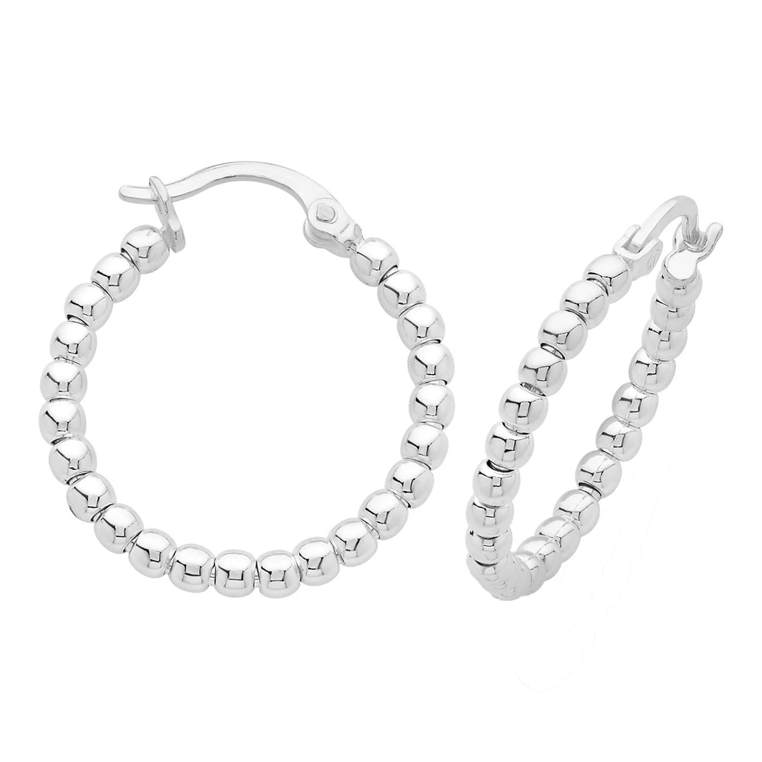 Silver Medium Beaded Hoop Earrings