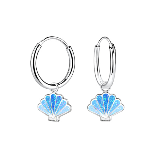 Tiny Treasures Sterling Silver Hoop Earrings With Shell Charm