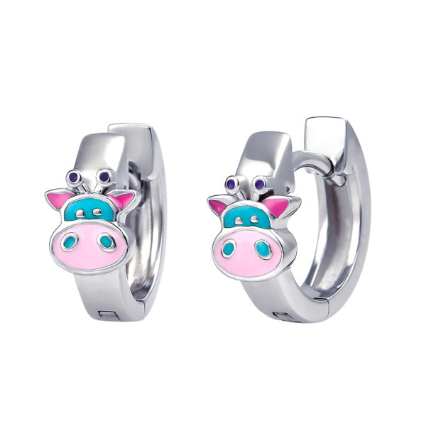 Silver Pink & Teal Enamel Cow Huggies