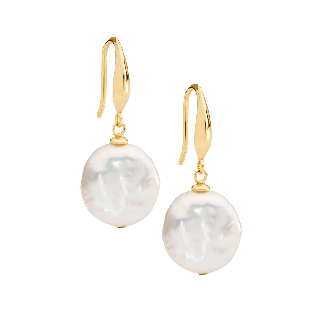 Ellani YG Plated Coin Pearl Shephook Earrings