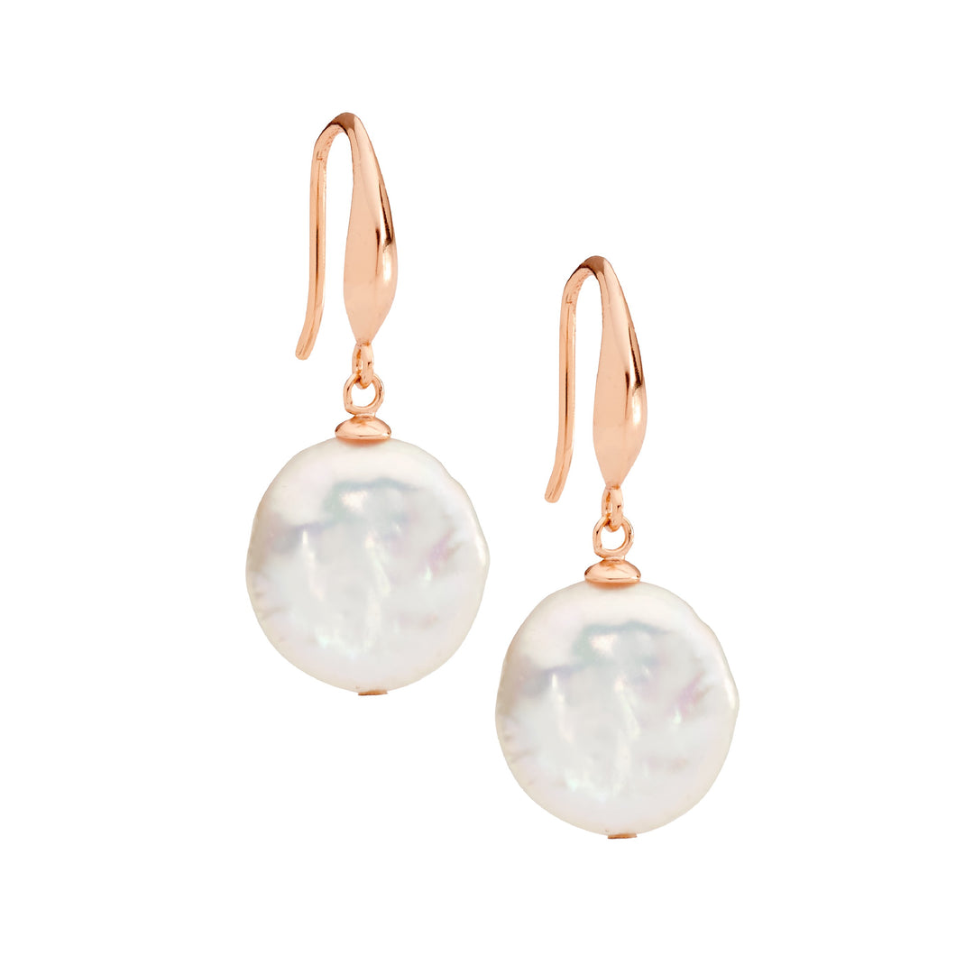 Ellani RG Plated Coin Pearl Shephook Earrings