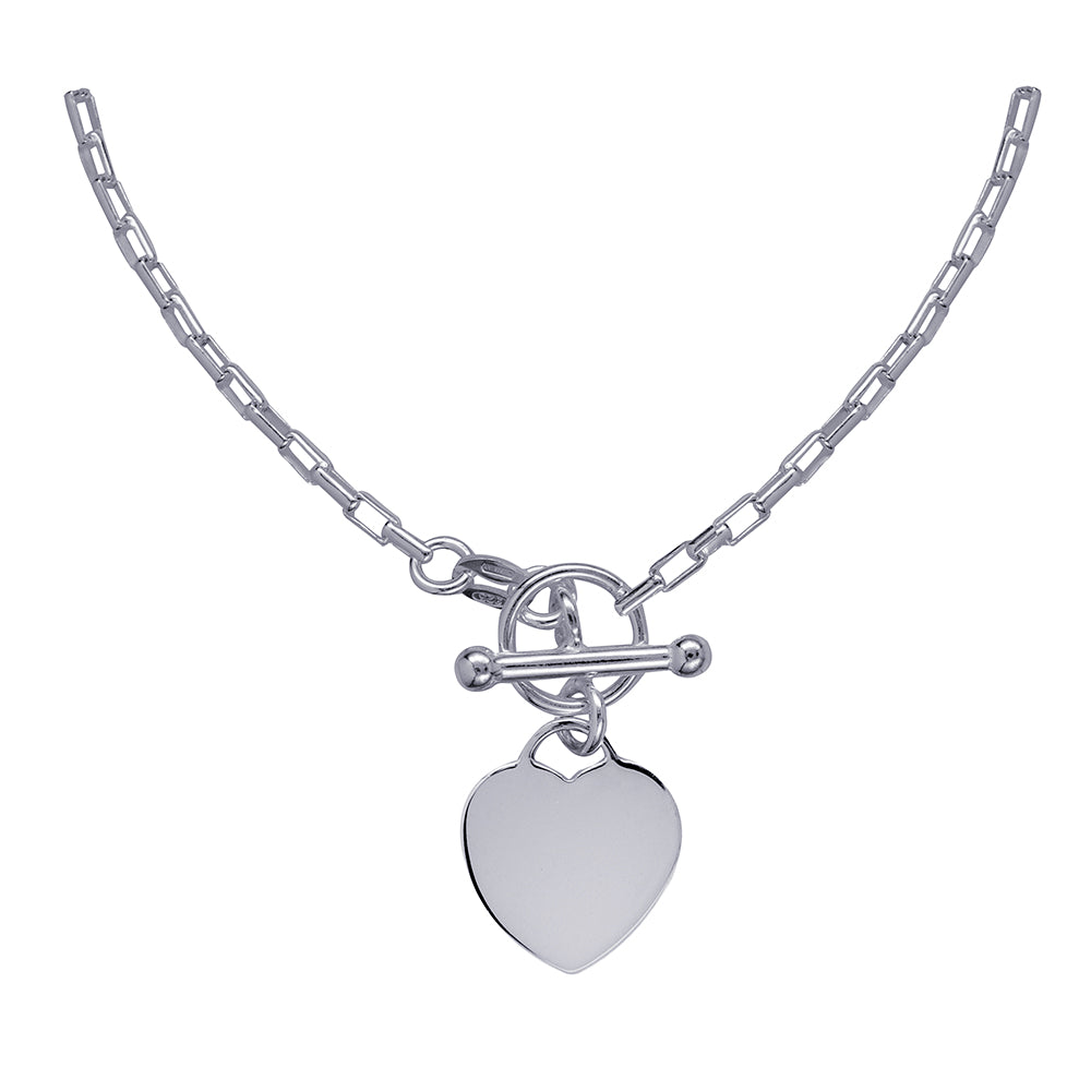 Silver Heart & T-Bar Cable Necklace 45CM