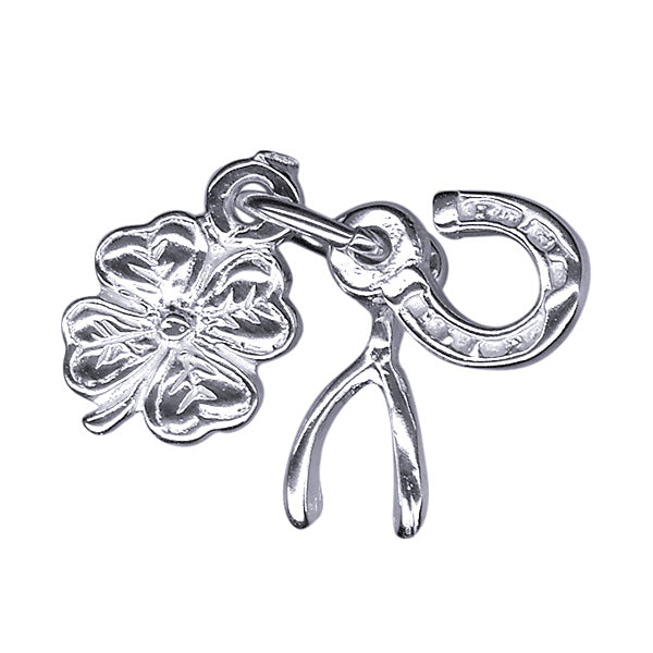 Silver Clover, Horseshoe & Wishbone Charm