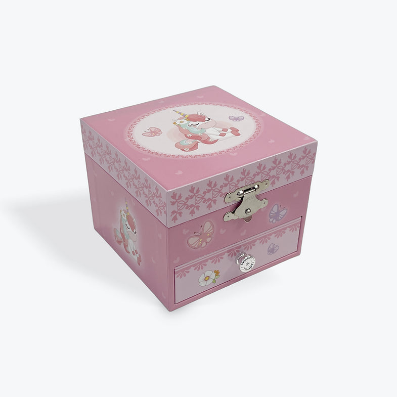 Small Square Unicorn Pink Musical Jewellery Box