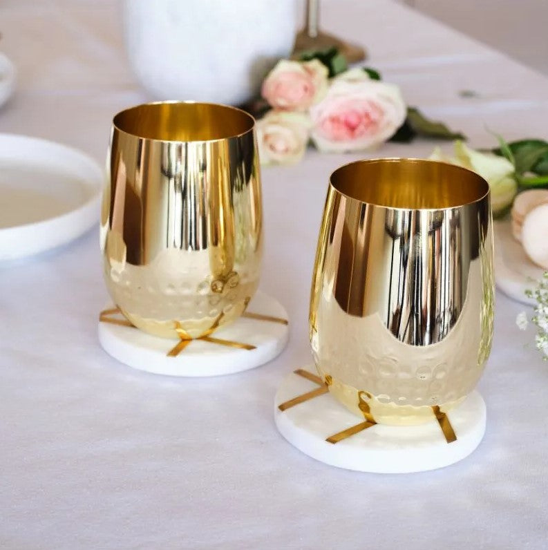 CLINQ Gold Collection Pair Of Half Hammered Stemless Wine Glasses