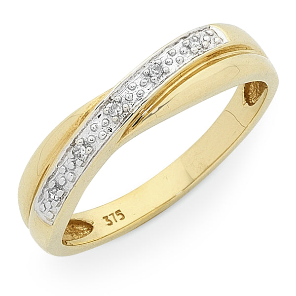 9k 2Tone Diamond Crossover Ring