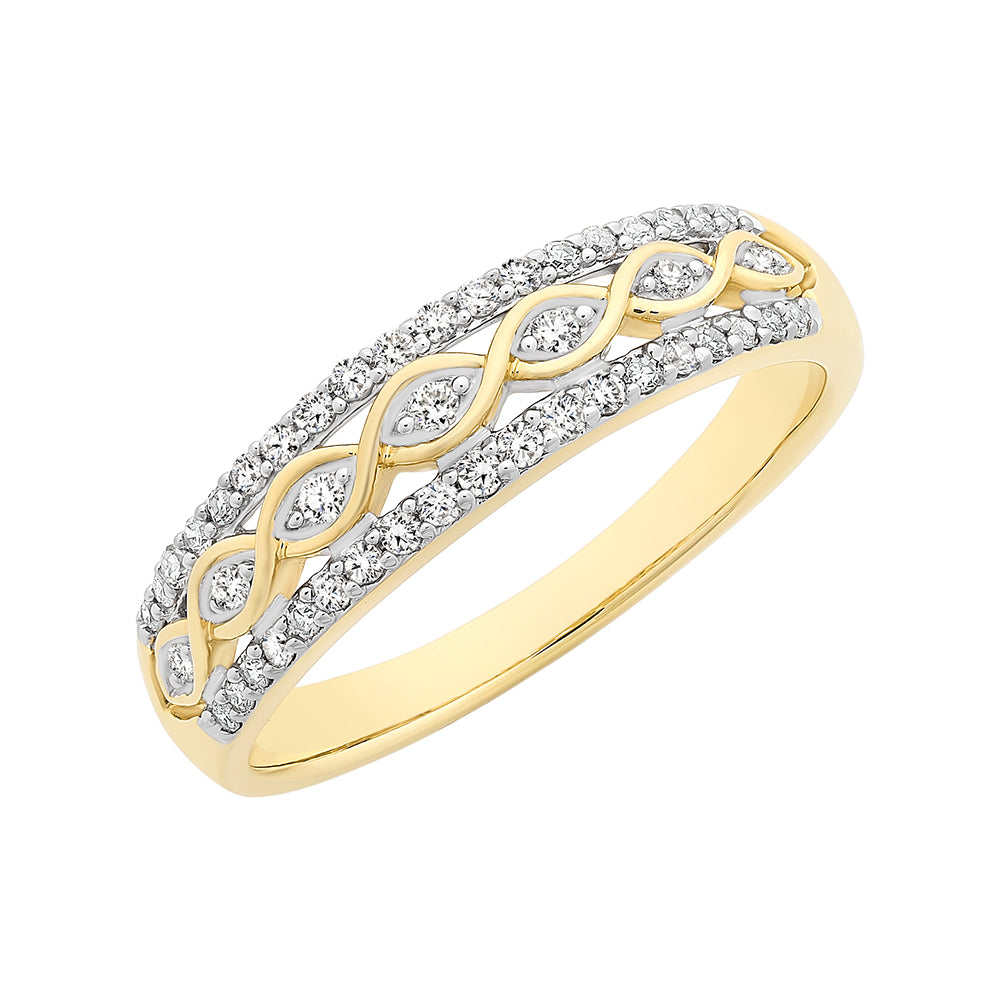 Yellow Gold Three Row Diamond Dress Ring