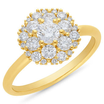 9K Yellow Gold Diamond Cluster Ring
