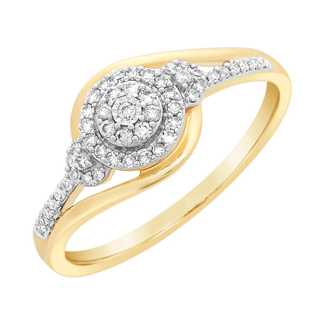 9K YG Round Diamond Cluster Ring