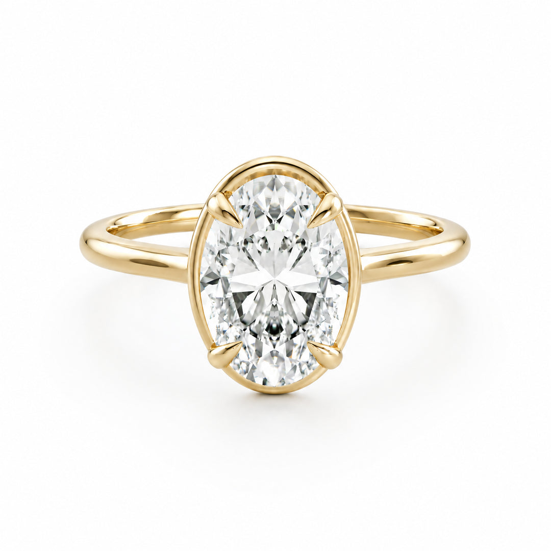 9K YG 2CT Lab Grown Eagle Claw/Bezel Set Diamond Engagement Ring