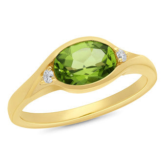9K YG Peridot & Lab Grown Diamond Ring