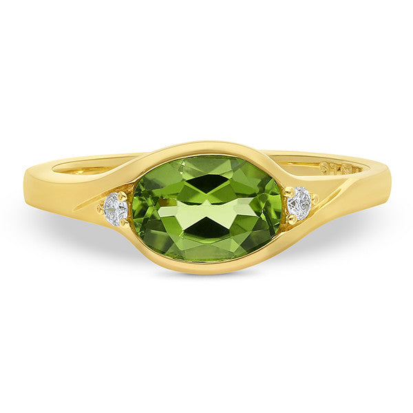 9K YG Peridot & Lab Grown Diamond Ring