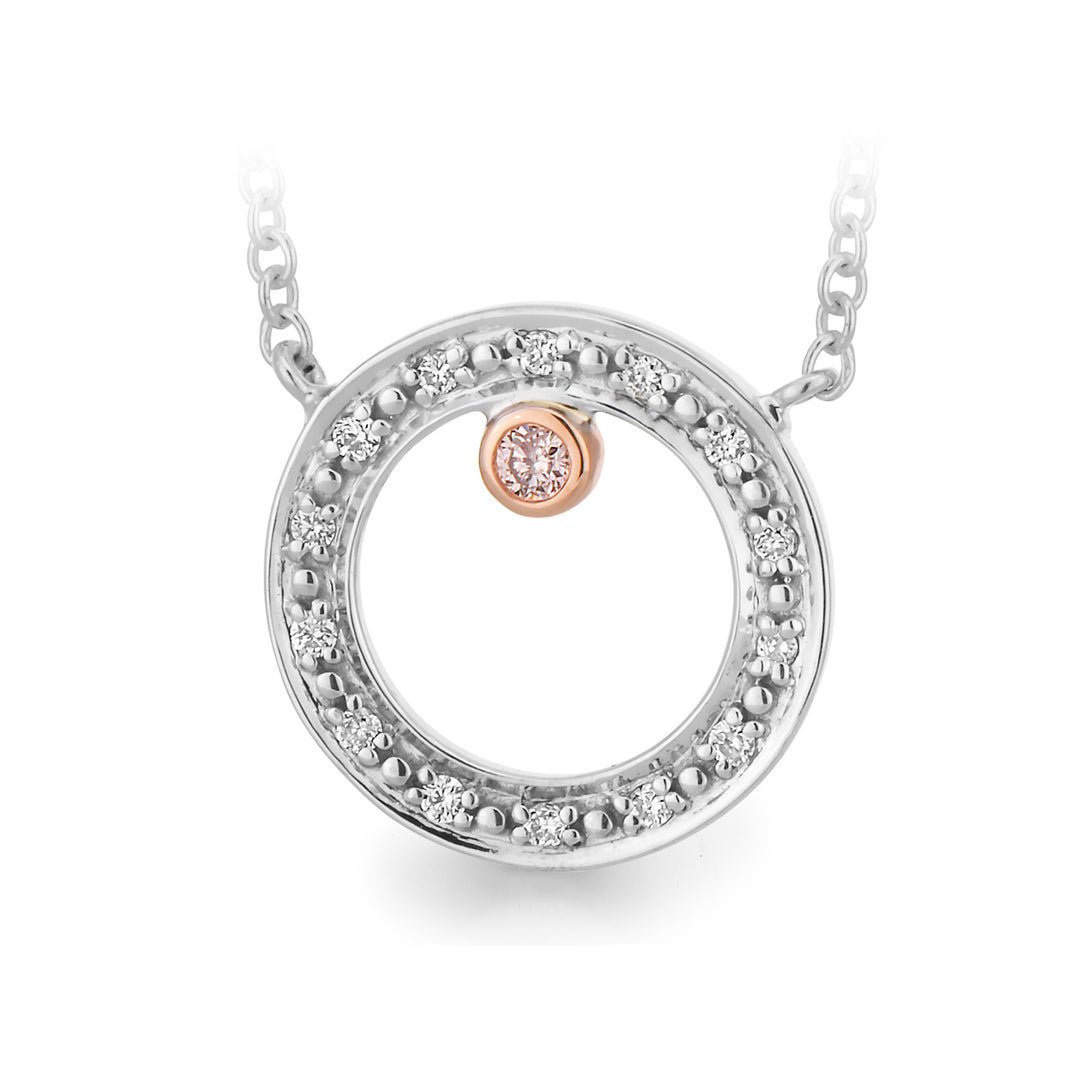 9k WG/RG Pink Dia Circle Necklace