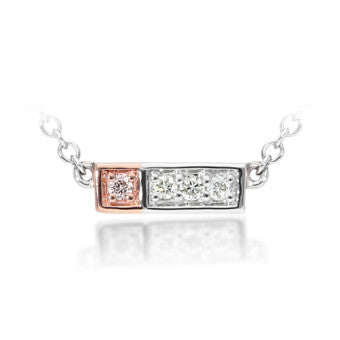 9k W/RG Pink & White Diamond Bar Pendant