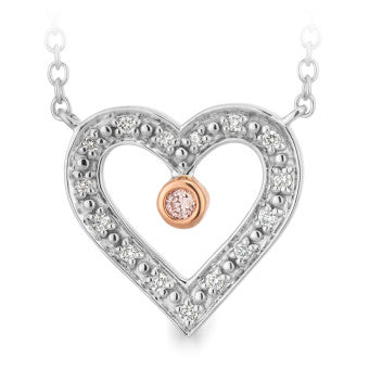 9k W/RG Pink & White Diamond Heart Necklace