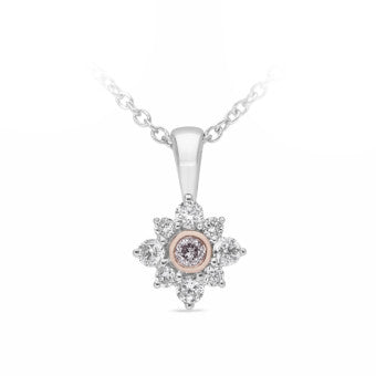 9K W/RG Pink & White Diamond Flower Necklace