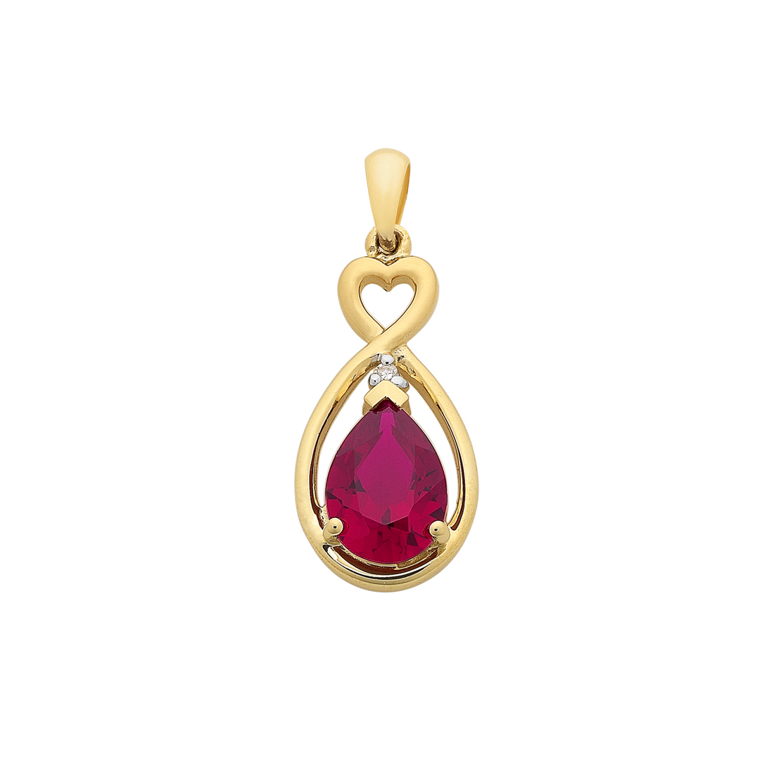 Yellow Gold Created Ruby & Diamond Pendant