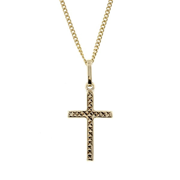 9K YG Dia Cut Pattern Cross Pendant With Display Chain