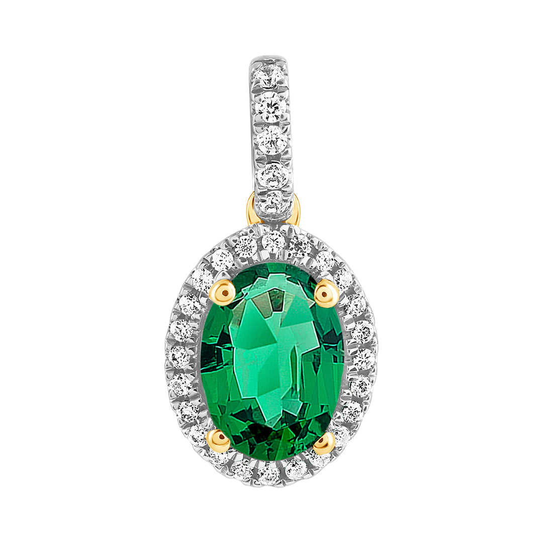 9K YG Created Emerald & Mined Diamond Pendant