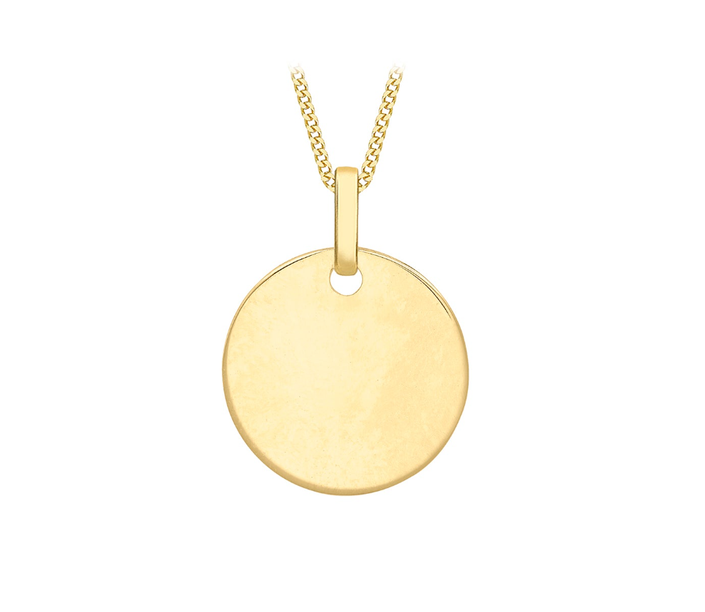 9K YG 13MM Round Disc Pendant